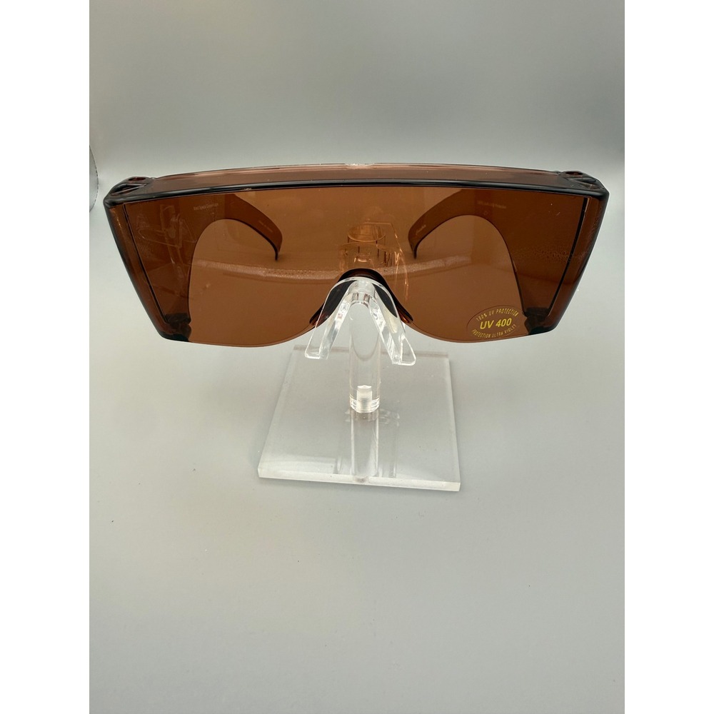 Med Specs Cover-Ups Sunglasses Brown Excellent Shield Wrap UV400 Wrap Around NWT